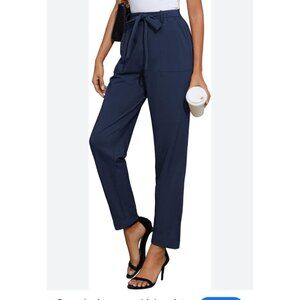 Grace Karin Womens High Waist Pants Size Medium Belt Fold-Up Leg Opening Navy